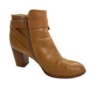 ZBY Camel Above Ankle Strap Bow Zippered Stacked 3” Heel Bootie 9.5